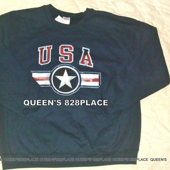 NWT Gildan Mens Sweatshirt XL Patriotic USA Navy Blue & Red American Pride - Picture 2 of 5